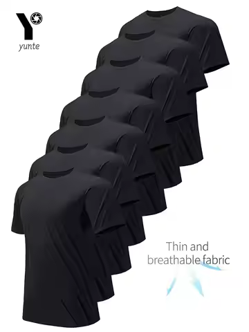 Round Neck T-Shirt 7-Piece Black Ultra-Light Men's Quick-Drying Breathable Sweat-Absorbent Shirt Sui