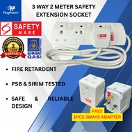 3Way 2Meter Extension Socket + FREE 3Way 3Pin Adapter