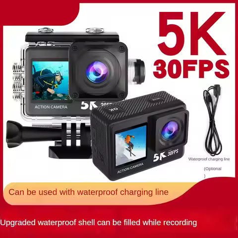 NCZOBOE 5K 30FPS Action Camera 48MP 2" Touch Dual Screen Wi-Fi EIS 170° DVR Webcam Wireless Mic 30M