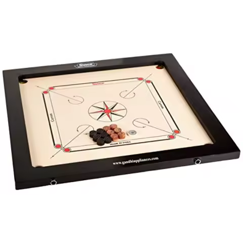 Classic Youth 4mm Carrom Board with Coins Striker and Powder Black 1-4 Players Ages 13 and Up