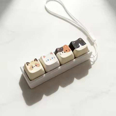 [Cat Key Lanyard] Cute White Cat And Cute Black Cat 4-Key Key Lanyard Pendant, Finger-Tip Pressing B
