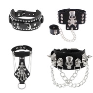 Urgent Fashion Bracelet Punk [Punk] Gothic [Gothic] Rock [Rock] Black Leather Pin Chain Skull Pendan