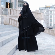 Alsyahra Exclusive Set Khimar Shofa 2 Layer Bisban Cadar Tali Sifon Silk Jetblack