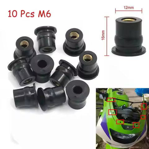 10 Piece Universal Motorcycle M6 6mm Rubber Well Nut Windscreen Wind Screen Fairing Cowl Well Nut Bo
