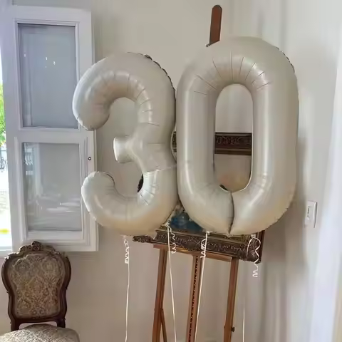 32/40inch Cream Number Foil Balloon Giant Beige 0-9 Digital 2th Birthday Helium Balloon for Wedding 