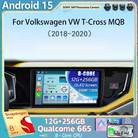 Android 15 Carplay Auto Car Radio For Volkswagen VW T-Cross MQB 2018 2019 2020 GPS Multimedia Player