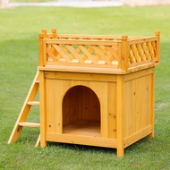☍○ↂSolid wood outdoor dog house, cat house Sun protection anticorrosive cage pet kennel waterproof bungalow