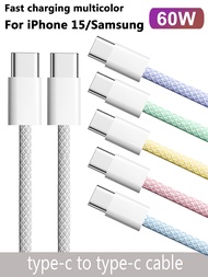 สายเคเบิล USB-C เป็นสี C สำหรับ Apple iPhone 15 PD 60W ชาร์จเร็วสำหรับ Huawei Xiaomi Samsung Type C อุปกรณ์เสริมสำหรับสายทอผ้า