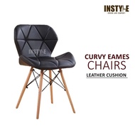 Instyle Curvy Eames Chair with Leather Cushion Seat & Solid Wood Leg