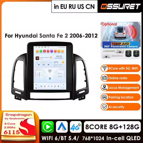 For Snapdragon AI Intelligent Systems Car Radio For Hyundai Santa Fe II CM 2006 - 2012 GPS Multimedi