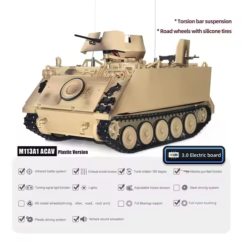 RTR Tongde 1/16 RC Tank M2412-B M113A1 ACAV Infrared 360 Turret Rotation Smoking Lamp Sound Radio Co