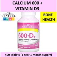 21st Century 600+D3 Calcium & Vitamin D3 Supplement, 400 Tablets (1Year & 1Month supply)