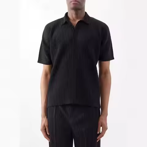ISSEY T-Shirt 2026 New Arrival Japanese Miyake Style Pleated Top with Loose Collar Versatile Casual 