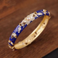 Old Beijing Cloisonne Open Female Bracelet Fashion Gold-Plated Inlaid High-Gloss Crystal Holiday Gif