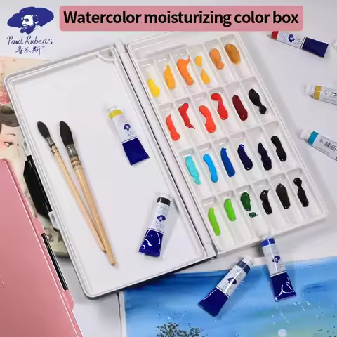 Paul Rubens Portable Watercolor Palette Empty Palette Cases Moisturizing Painting Tray Box for Water