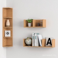 Rak Penyimpanan Dipasang di Dinding Rak Dinding Kayu Pejal Sudut Bilik Tidur Rak Gantung Latar Belak