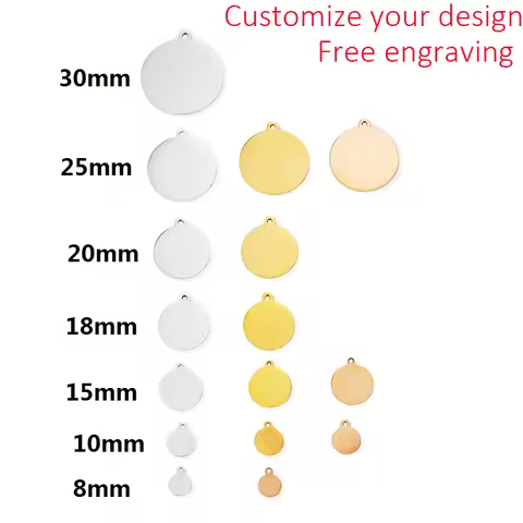 MaiLun 30pcs Custom Logo Design Text Laser Engraved Tags Stainless Steel Disc Engravable Round Charm