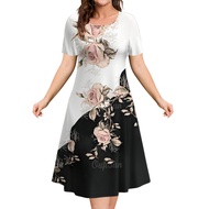 （Spot Goods）Flower Print Women's Dress Summer Plus Size Dress For Women Short Sleeves Dresses New St