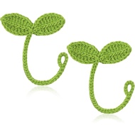 2pcs Knitted Crochet Leaf Sprout, Handmade Crochet Plant Bookmark Green Sprout Crochet Ornament Knit