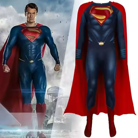 BEAST KINGDOM Movie Superman Man of Steel Cosplay Clark Kent Cosplay Costume Navy Blue Jumpsuit Red