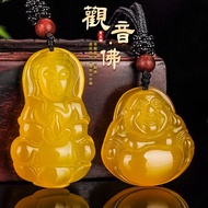 Agate Jade Guanyin Pendant Buddha Necklace  开光觀音菩薩佛像佛牌項鏈 弥勒佛公项链吊坠 冰种黄玉髓玛瑙项链 保平安项链男女款护身符项链