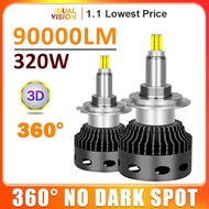 3 Year Warranty H7 H4 H11 9005 9006 LED 2pcs Auto Headlight Bulb 90000LM 320W D2S D4S 360° CSP Chips