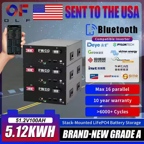 48V Lifepo4 100Ah Battery Rechargeable 51.2V 5120WH Built-in 100A BMS Lithium Iron Phosphate Cells P