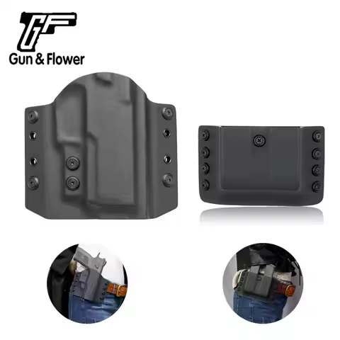 Gun&Flower Glock 19/23/32 OWB Concealment Kydex Holsters Double Magazine Pouches Covers,Right hand