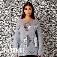 [PRE-LOVED] 0242-B2 | Gray Sequined Argyle Knitted Sweater