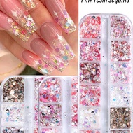 6/12-Grid Mermaid Iridescent Hexagon Nail Glitter Sequins - Holographic Spangles Flakes For Gel Poli