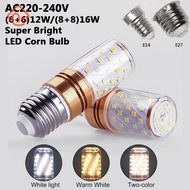 3H Lampu Mentol LED E14/E27 12W (6+6)/16W (8+8) Corn Bulb 3 Warna Untuk Lampu Hiasan Dekoratif