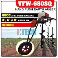 VMAXMOTO VFW-680SQ 68CC HAND PUSH AUGER COMPLETE WITH WHEEL, 4" / 6" AND 8" AUGER BIT