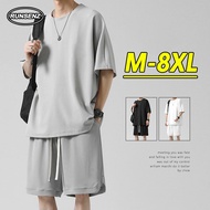 M-8XL Korean Version Simple Sets Men Plus Size Short Sleeve T Shirt + Shorts