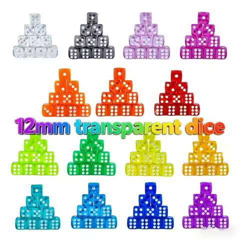 10pc/lot D6 Dice 6 Faces Dice Casino Table Game Dice Transparent Color Acrylic Dice D6 12mm Casino D
