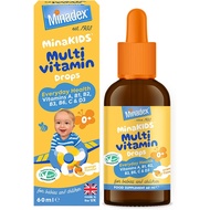 MinaKIDS Multivitamin Drops – 7 Essential Vitamins A, B1, B2, B3, B6, C & D3 (400IU), Yummy Orange F