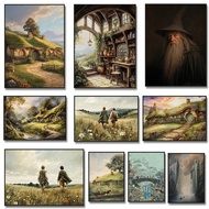 The S-Shire Watercolor H-Hobbiton Hole Bag End Wall Art Canvas Painting Landscapes Poster Print for 