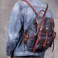 美式復古真皮雙肩包筆電包流浪包大容量後背包戶外運動休閒手提包