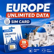 Europe & UK Unlimited Data SIM Card | 4G/5G Travel SIM | Physical SIM | 24/7 Support