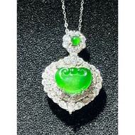 #J585 100% Natural Grade A Icy Jade Jadeite Pendant Silver H27.8m