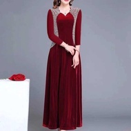 Slim-fitting Women Evening Dress 2023 New Heavy Industry Diamond Wedding Dress for Ninang Gold Velve