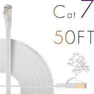 Cat7 Ethernet Cable 50ft Flat High Speed Shielded (STP) Solid Computer Network Cord with Snagless Rj