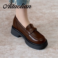 Size 32-39 Genuine Leather 4cm Casual Inside Increase 2cm Women's Shoes Fashion Loafers Round Britis