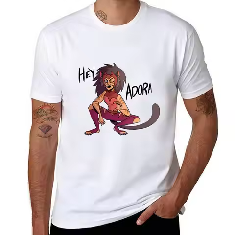 Hey Adora Catra She-ra (White BG) T-Shirt cotton t shirt man man t shirt graphic T-Shirt