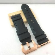 Apple Watch 沛納海 新款 代用 閃電 款 黑色 厚感紮實 運動 橡膠 錶帶 不鏽鋼玫瑰金針釦 42 44