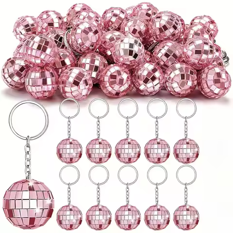 10Pcs Disco Ball Keychain, Mini Pink Disco Ball Key Chain Party Favors For Party Supplies Decoration