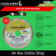 Coolman U88 4" Supreme Thin Turbo Rim Blade 105mm Diamond Cutting Disc for Ceramic Tile Homogeneous
