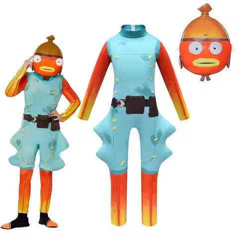 Fortnite Halloween Fish Stick Costume for Teen Boy Girl Jumpsuit Cloth Christmas Mask+Playsuit Pelel