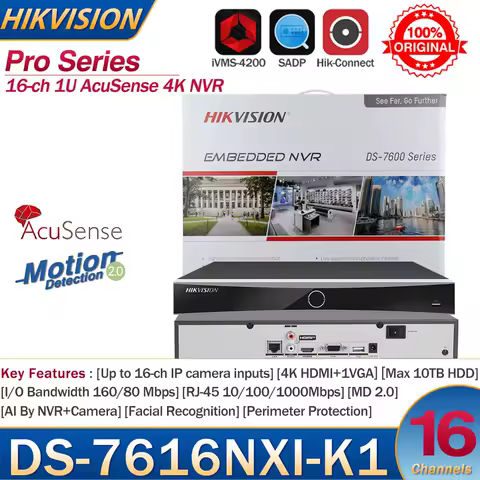 Hikvision Original NVR 16-ch 1U AcuSense 4K NVR DS-7616NXI-K1 16ch Camera Network Video Recorder Sup