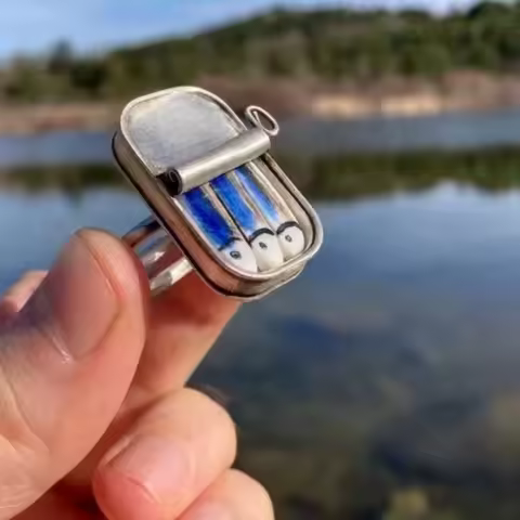 New creative sardine can ring pendant necklace unique fashion punk personality acrylic metal jewelry