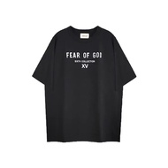 เสื้อยืดคอกลมแขนสั้นลายตัวอักษรสองแถว FOG KIMI ESSENTIALS สำหรับผู้ชายและผู้หญิง ทรงหลวม ผ้าฝ้ายแท้ 